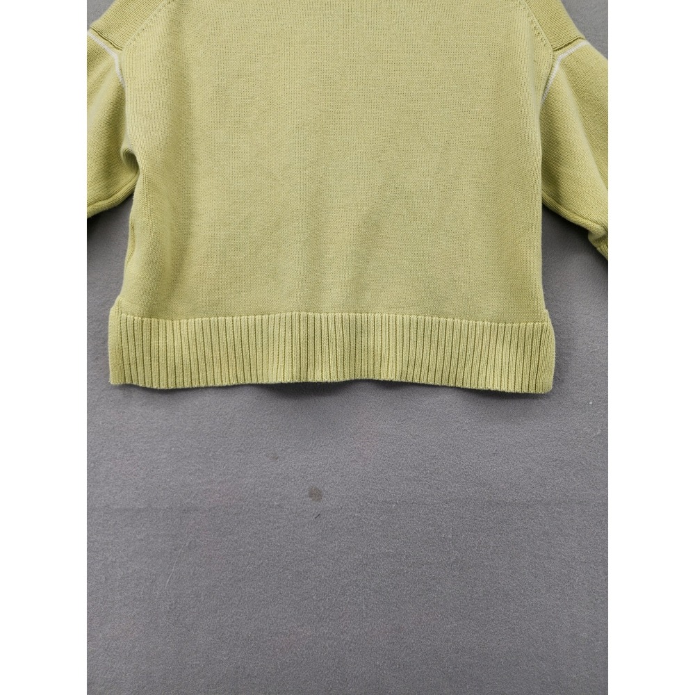 DKNY Jeans XS Cropped Knit Sweater Lime Green Logo Short Sleeve V-Neck Top - Picture 10 of 15